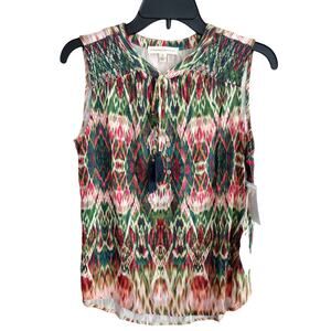 Farmers Market NEW Colorful Boho Ikat Metallic Thread Peasant Tank Top Small